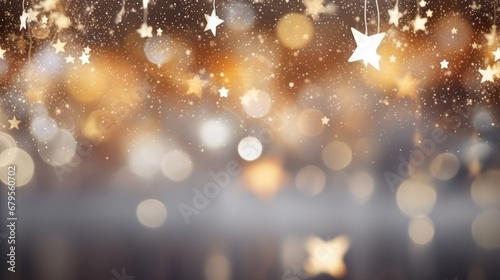 Christmas gold garland lights, bokeh over dark background with glitter overlay. Festive Christmas and New year background photo
