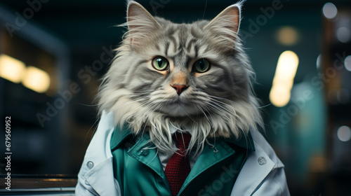 Cat wearing doctor coat. © andranik123