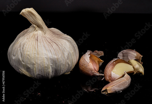 garlic on black background