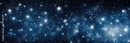 Festive starry sky background with blue light bokeh. New year and Christmas concept