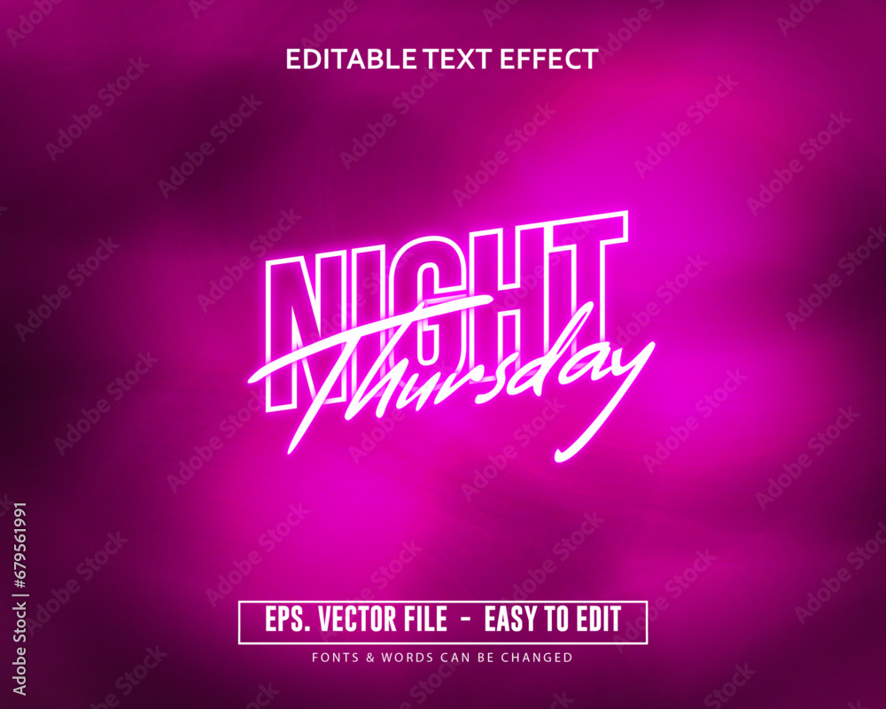 Editable text effect neon club pink trending style text