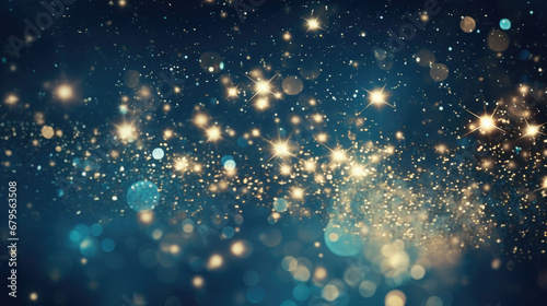 Festive starry sky background with blue light bokeh. New year and Christmas concept © jchizhe