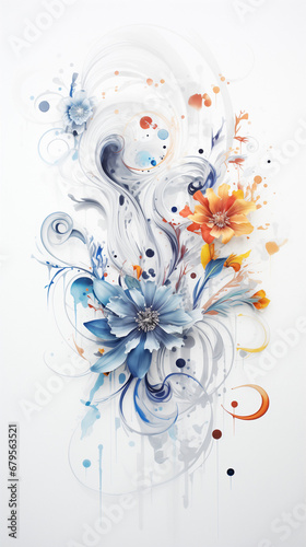 colorful arrangements in a white background, soft water colors,