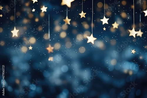 Festive starry sky background with blue light bokeh. New year and Christmas concept © jchizhe