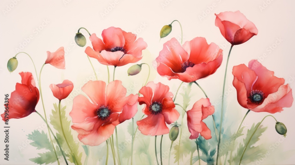 Obraz premium red poppy flower in watercolors