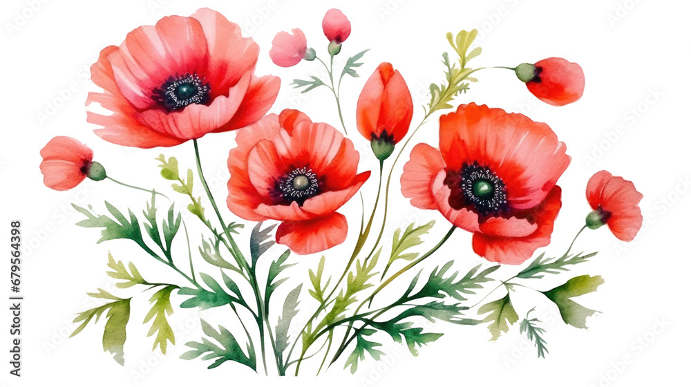 red poppy flower in watercolors red poppy flower in watercolors