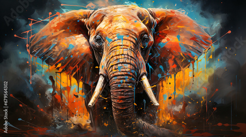 painting of a elephant face with colorful paint splatters © Animaflora PicsStock