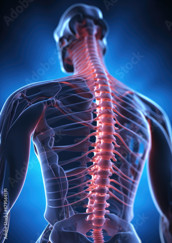 Human spinal pain from back view