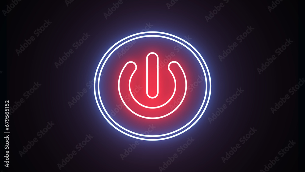 Glowing red power button icon neon animation. Neon light power button turning on and off. Abstract screensaver, live wallpaper, loop background on black. - obrazy, fototapety, plakaty 