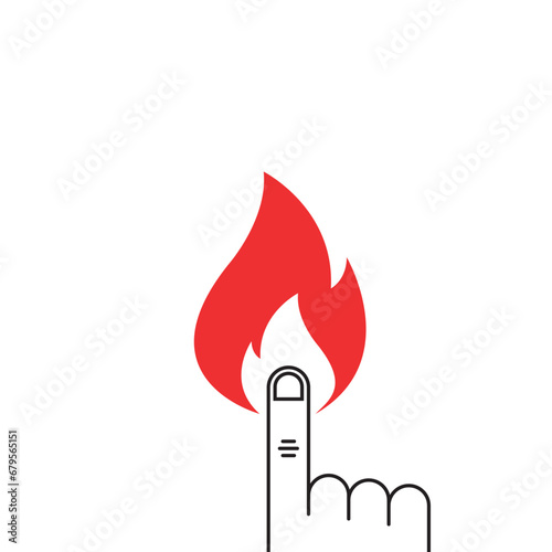 red fire alarm with thin line black finger. simple flat linear trend modern logo graphic art design isolated on white background. concept of launching new project or business and attention please photo