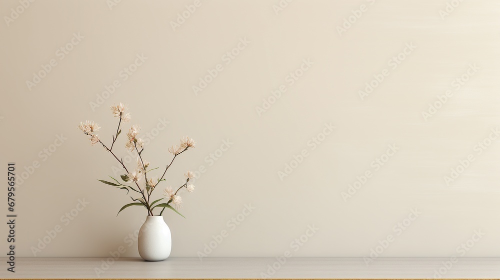 horizontal view of an empty wall with a decoration plant on the side AI generated horizontal view of an empty wall with a decoration plant on the side AI generated