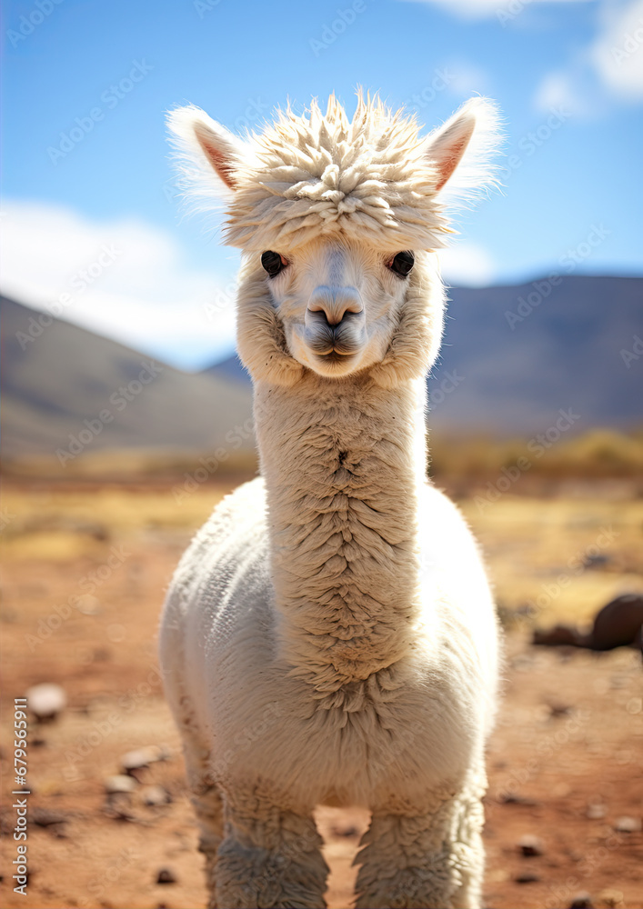 Obraz premium Funny white alpaca portrait.