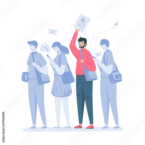 Job seekers queue to apply for job recruitment vector illustration