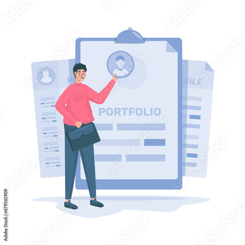 Job seeker portfolio profile cv document vector illustration