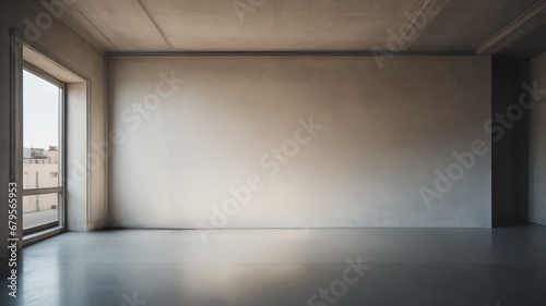 Interior background of empty room with stucco wall, plant and closed door photo