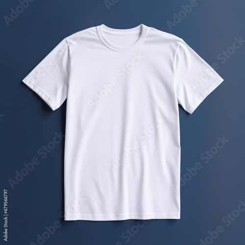 White T-shirt Mockup, Front view, Navy Blue background, Template for graphic design