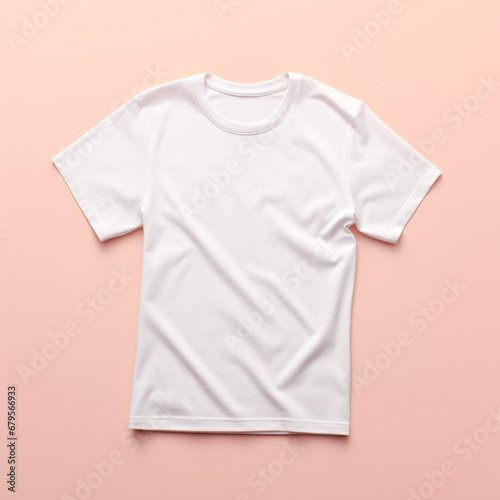 White T-shirt Mockup, Front view, Pink background, Template for graphic design