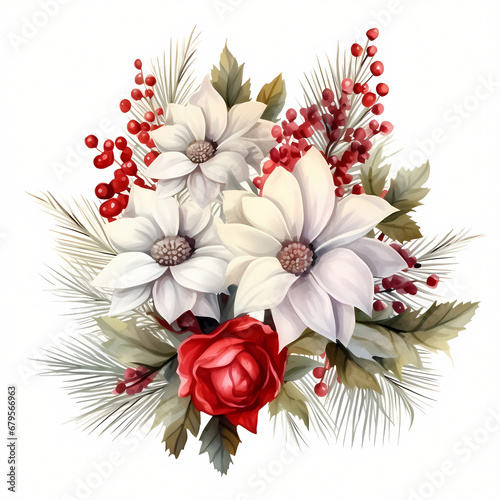 Decorative flower illustration on transparent background, Christmas decoration, holiday decoration material, vector illustration © ma