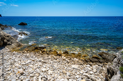 sea, sun and rocky shore, seascape of summer holidays, a beautiful seaside resort, a beach, Adriatic Sea