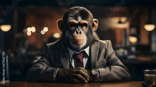 monkey businessman in a suit at an office meeting © Alex Bur