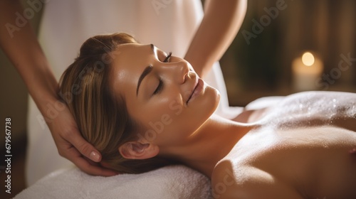 Body care. Spa body massage treatment. The therapist offers guests a soothing massage that relaxes tense muscles for comfort and relaxation photo
