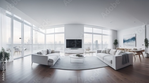 Modern weiss apartment interior panorama