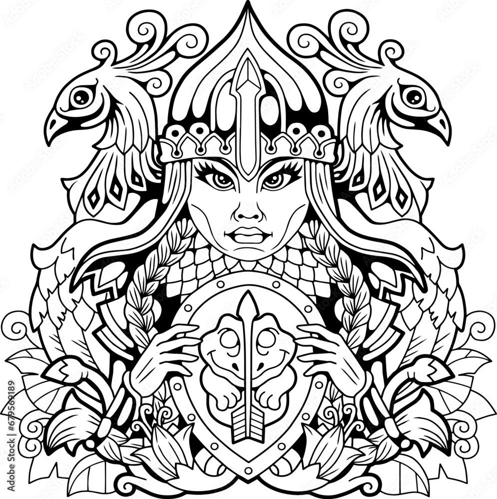 Obraz premium fairytale princess in armor, outline illustration