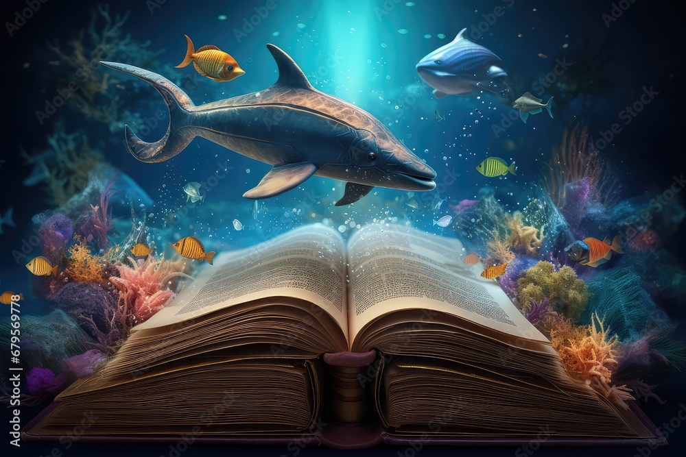 Obraz premium underwater magical book of miracles and wonders
