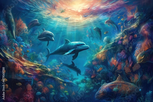 beautiful underwater marine world backdrop for aquatic adventure © Align