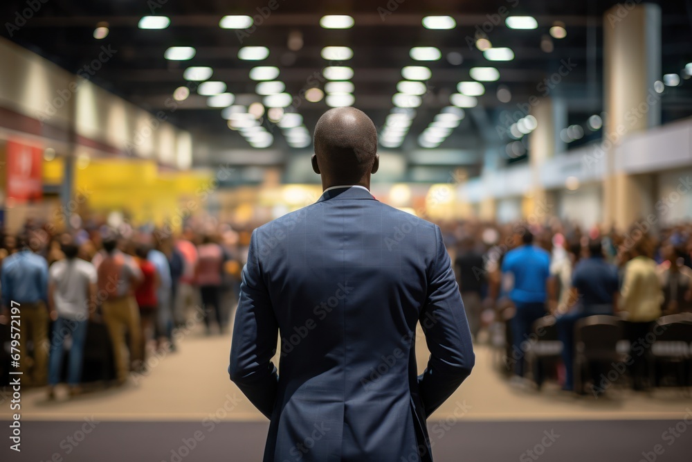 Fototapeta premium Speaker giving a talk on corporate Business Conference. Audience at the conference hall. Business and Entrepreneurship event.