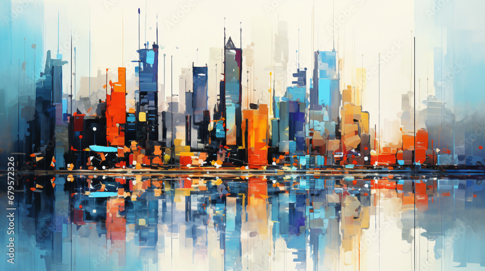 Artistic painting of skyscrapers
