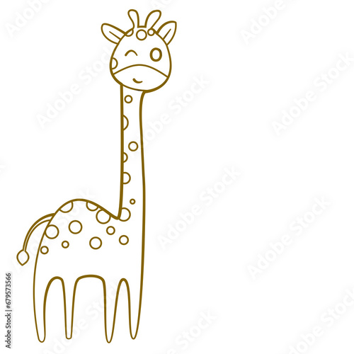 Cute Brown Giraffe Line Art 