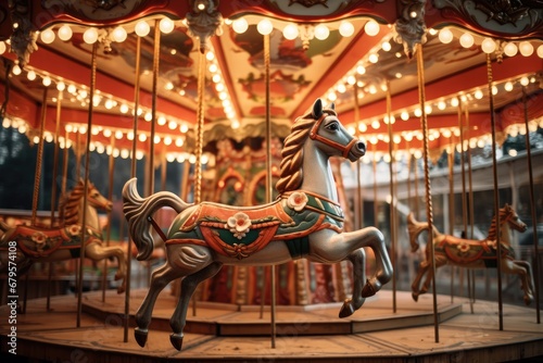 Festive carousel with flying reindeer instead of horses.  photo