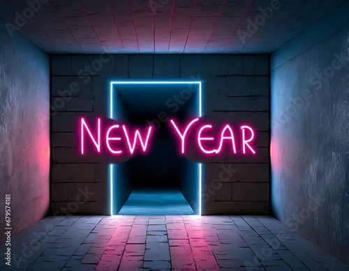 The message (new year) is posted on the wall. space for this text; concept, background