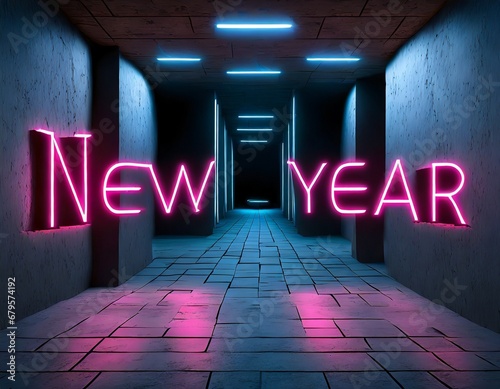 The message (new year) is posted on the wall. space for this text; concept, background