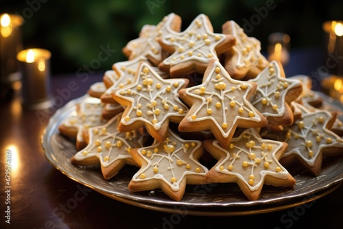 Star-shaped cookies decorating a celestial Christmas tree. 