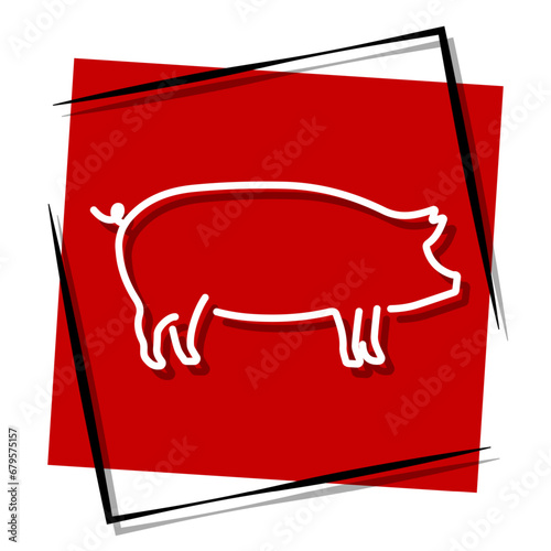 pig red banner in frame. Vector illustration.