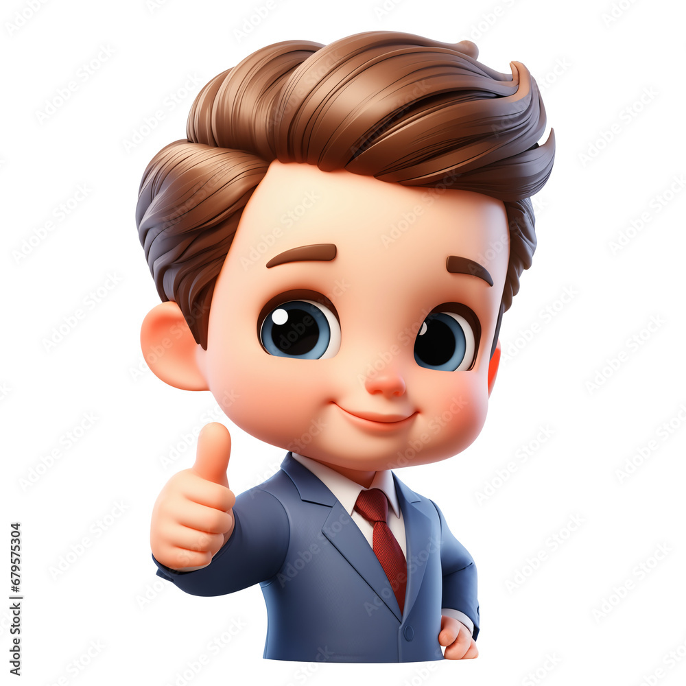 Baby boss 3d style character in business suit showing thumbs up, isolated, transparent PNG Baby boss 3d style character in business suit showing thumbs up, isolated, transparent PNG