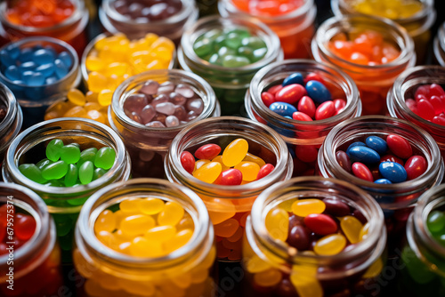 Assortment of candies in jars. Generative AI