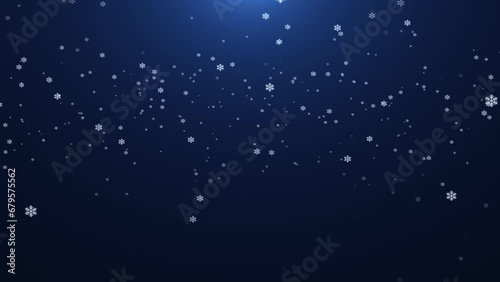 Flying snow and snowflakes on a blue background. 4K motion graphics. snowfall overlay, background - winter, effect of slowly falling snow. Abstract snowflakes. seamless loop. winter weather animation. photo