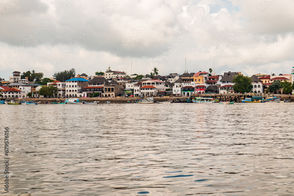 Scenic ocean view of Lamu New Town in Lamu Island in Kenya