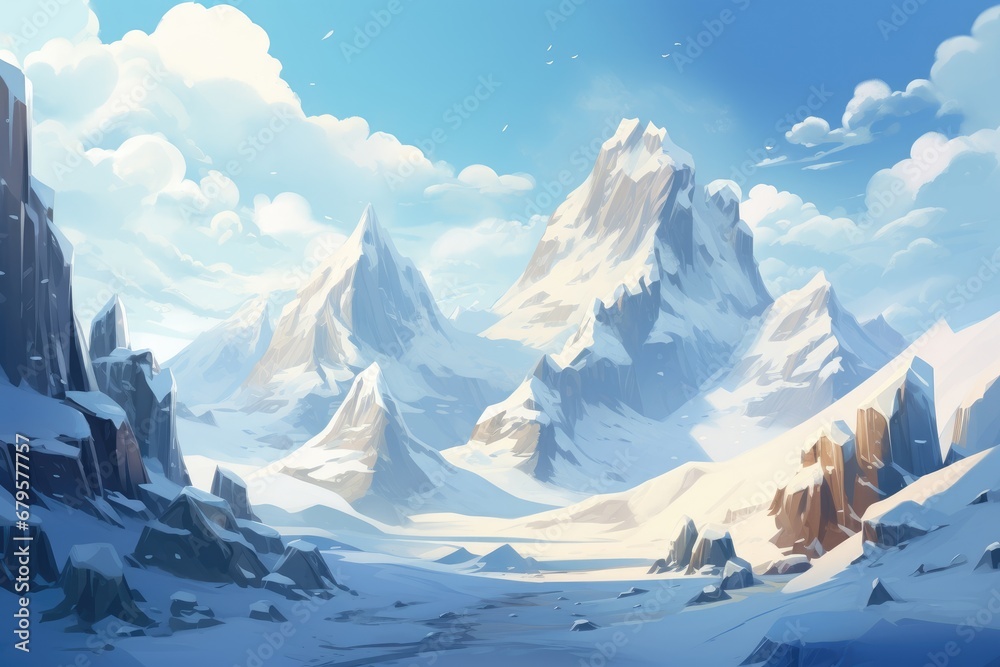 A snowy mountain where gifts slide down in toboggans