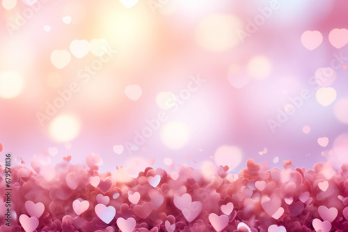 pink heart shape confetti border with cute bokeh background for Valentine's Day © World of AI