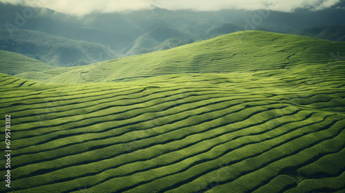 Ecological tea garden, top view texture