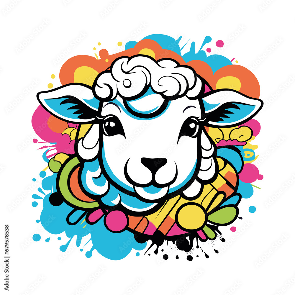 Obraz premium Lamb in graffiti style. Raster illustration. Design of cards, labels and other products.
