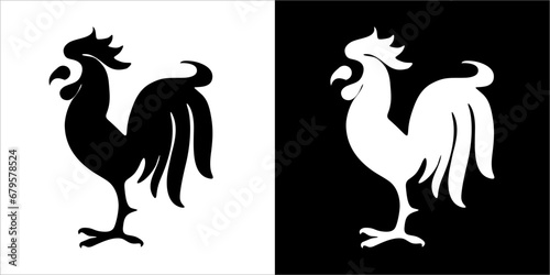 black and white rooster Animals logos collection. Animal logo set.