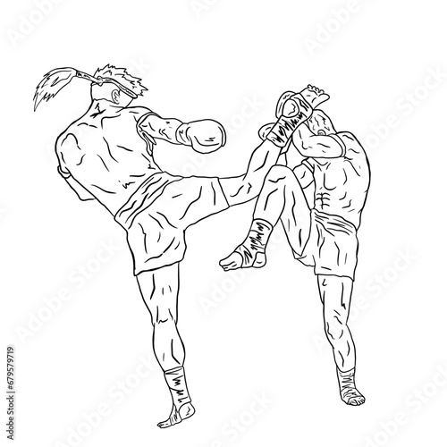 line art vector muay thai illustration