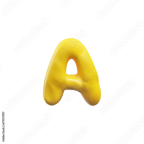 Yellow plasticine letter A of English alphabet 3D style