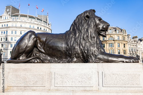 One of the four lions in Trafalgar Square, surrounding Nelson's Column, are commonly known as the ‘Landseer Lions’ photo
