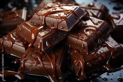 Chocolate pieces dipped in chocolate syrup photo